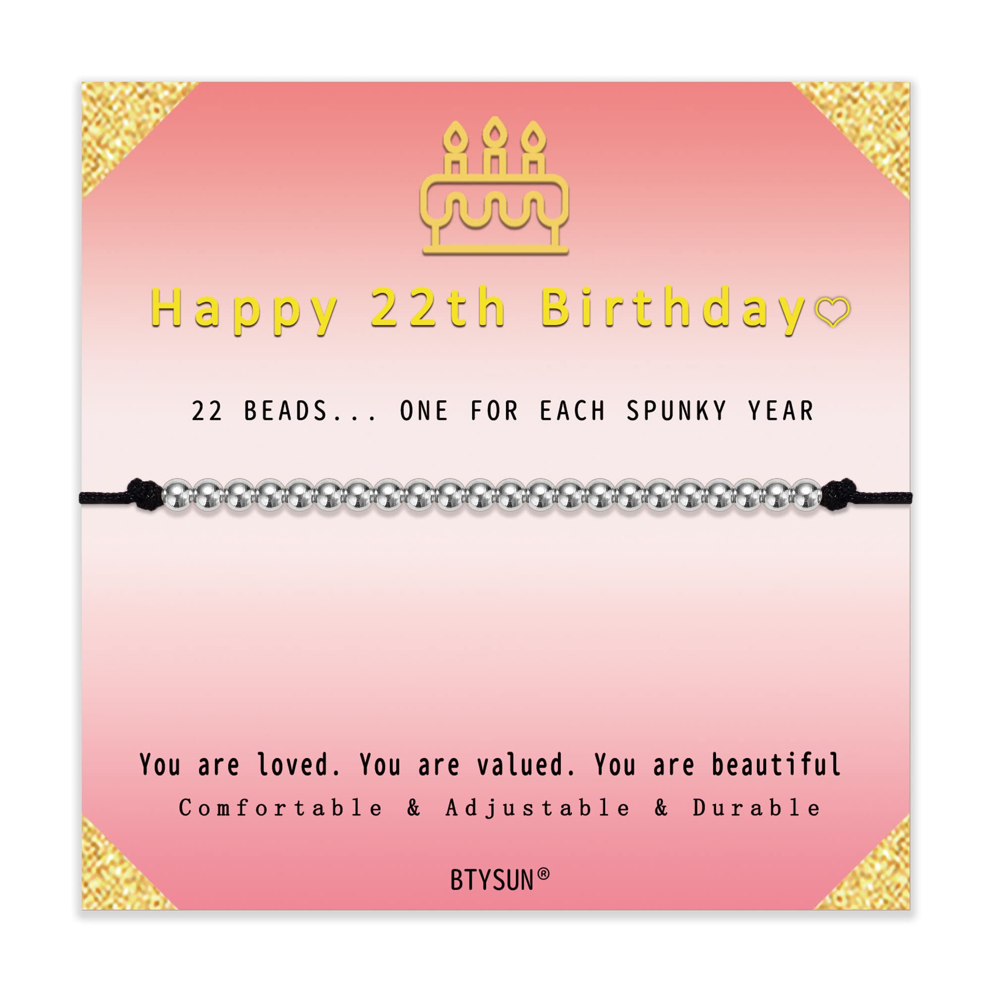 Birthday Gifts for Women Friendship Bead Bracelets for Teen 22th Birthday Gifts for Her Women Silver Bead Cord Bangle Bracelet Christmas Jewelry