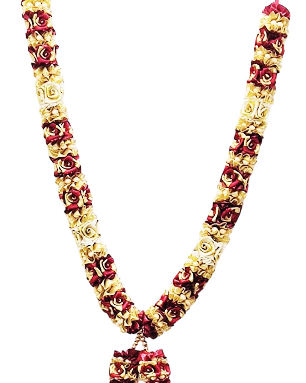 RJ SALES & PROMOTIONS Unisex Adult 25 Inches Satin and Tissue with Plastic Beads Haar Width 1" -Maala for Idols, Photo Frames, Fancy Dress, Marriages Etc. (Maroon) 4