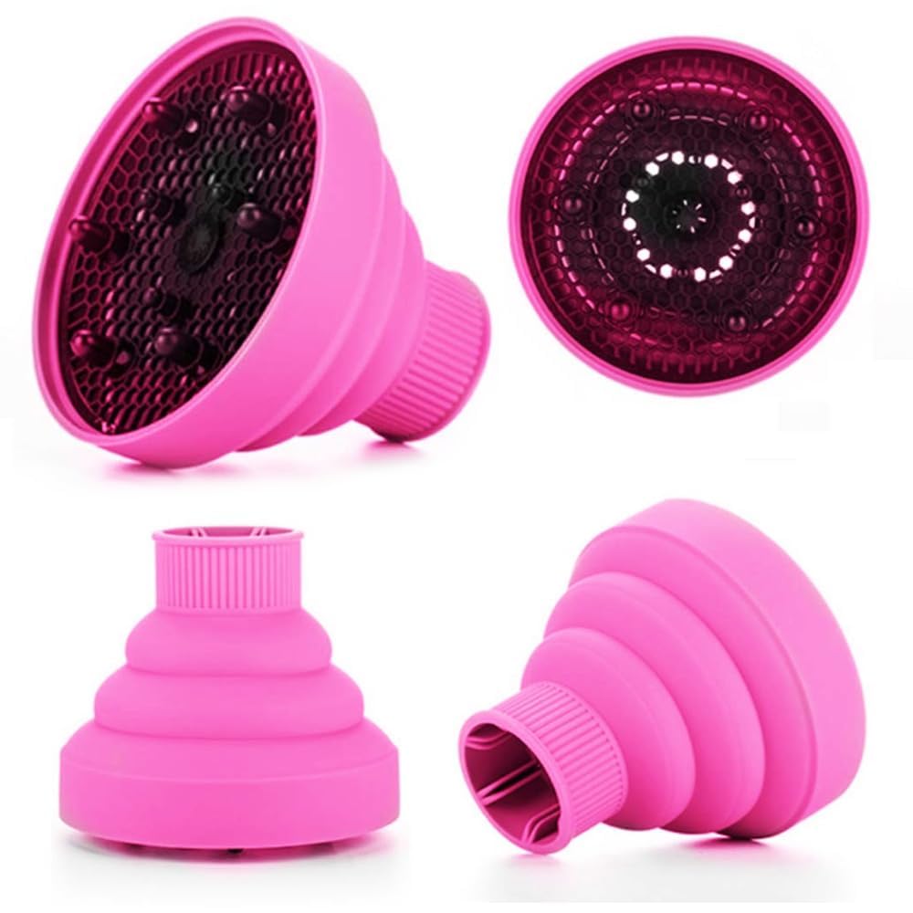 Collapsible Hair Diffuser Attachment for Hair Dryers, Portable Silicone Diffuser for Curly Hair, Fit Nozzle Diameter D-1.57-1.99 Inch, Ideal for Travel, Salon, and Home Use (Rose Red)