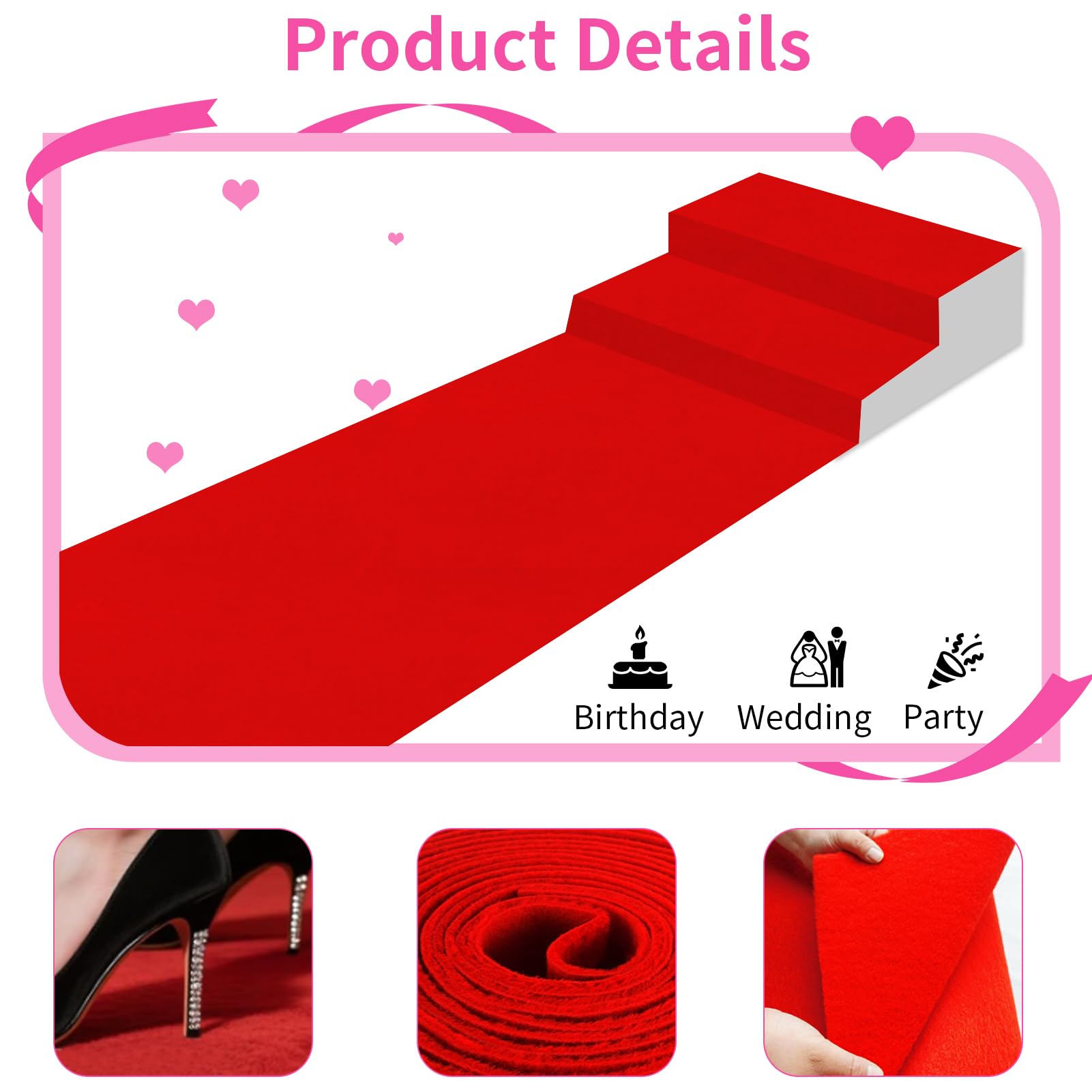 SK Studio Tapis de Passage Épaisseur 1 Bande pour Mariage Noël Thanksgiving Plein Air Fête Mariage Rouge 1 x 3 m