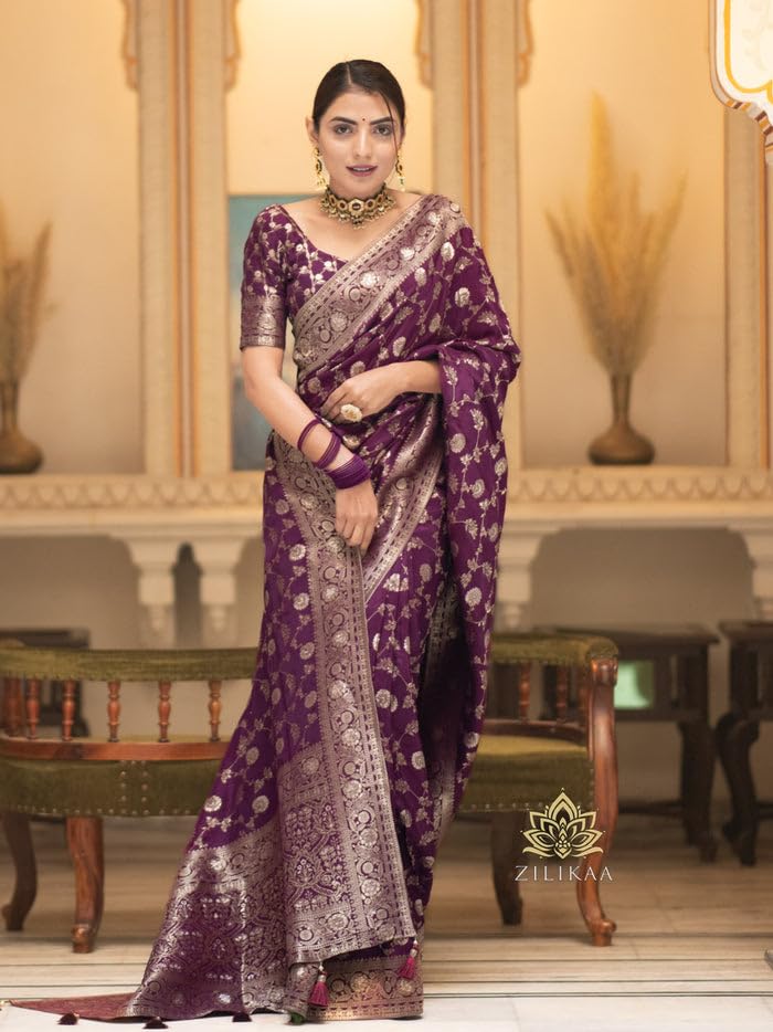Image of C J Enterprise Women's Pure Kanjivaram Soft Silk Saree Banarasi Style Sarees For Wedding With Blouse Piece (Pari-165)