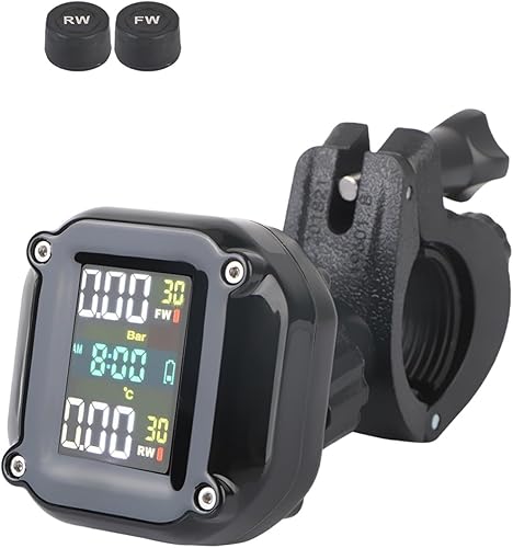 leepee Sistema de alarma para monitoreo de presión de neumáticos de motocicleta, pantalla LCD, temperatura del neumático del motor con 2 sensores
