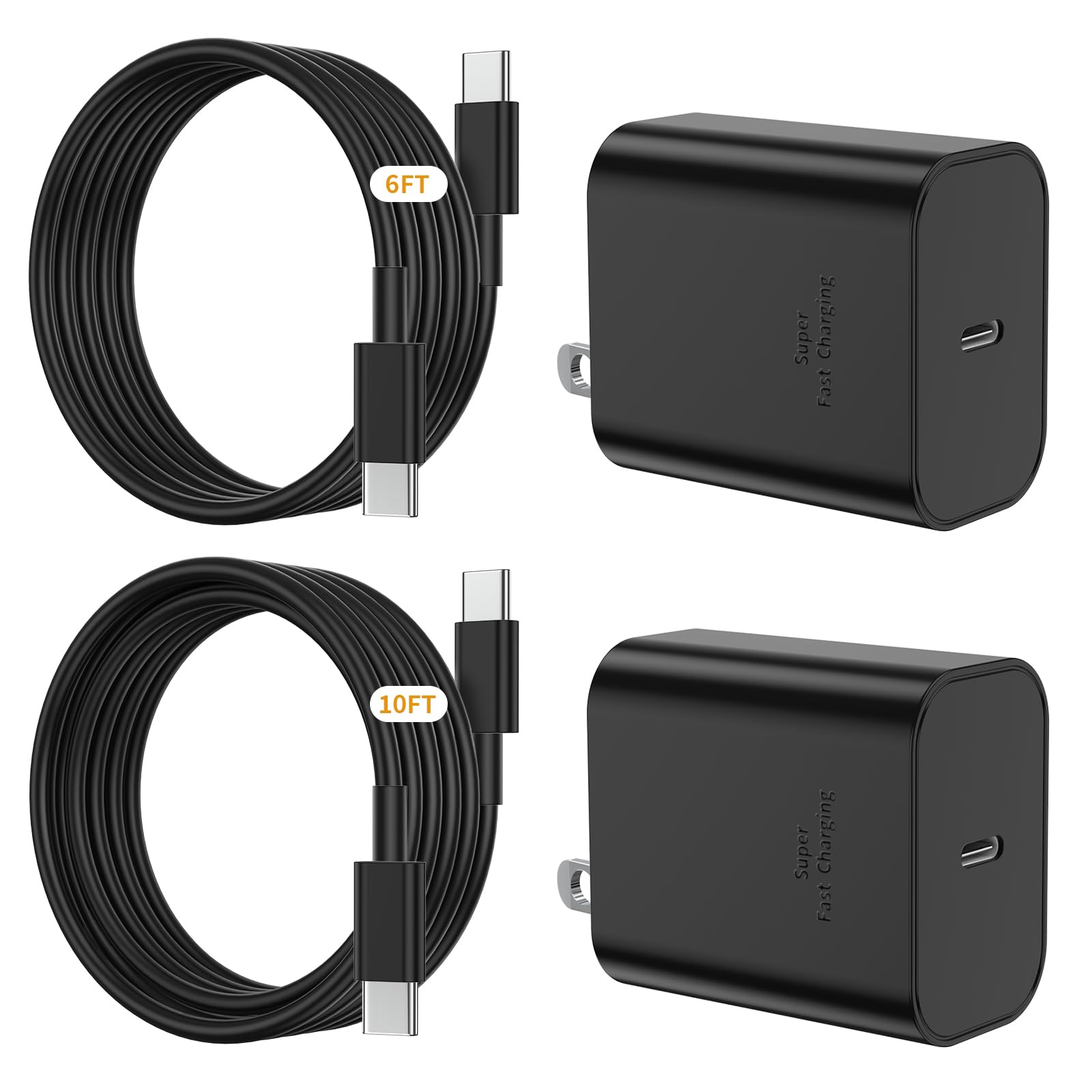 6FT 10FT 45W Super Fast Charger Type C for Samsung Galaxy S25 S24 Charger Block with 6 10FT