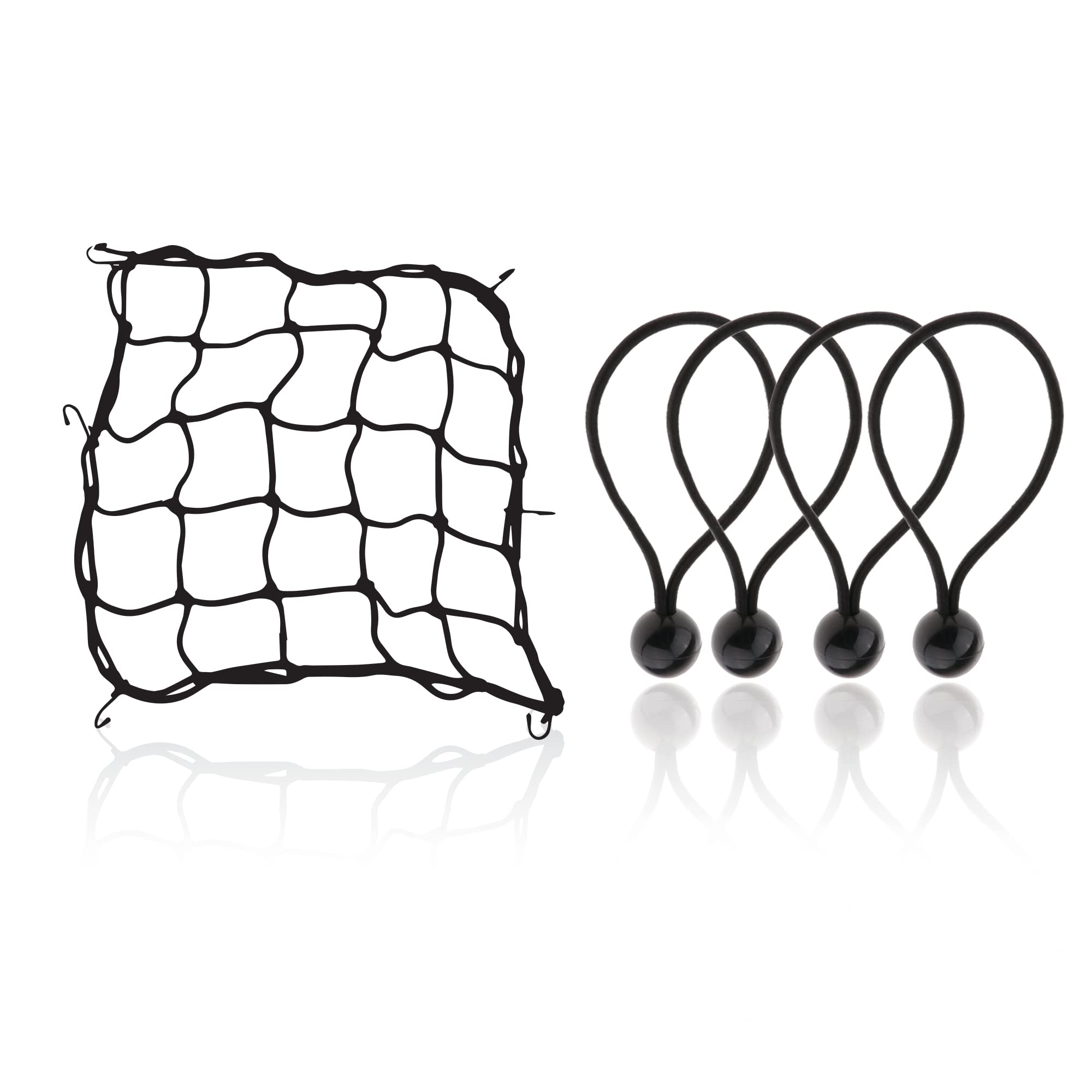 GRAND PITSTOP Cargo Net (38X38Cm) with Bungee Balls (8Inch) - 4Pcs- Black