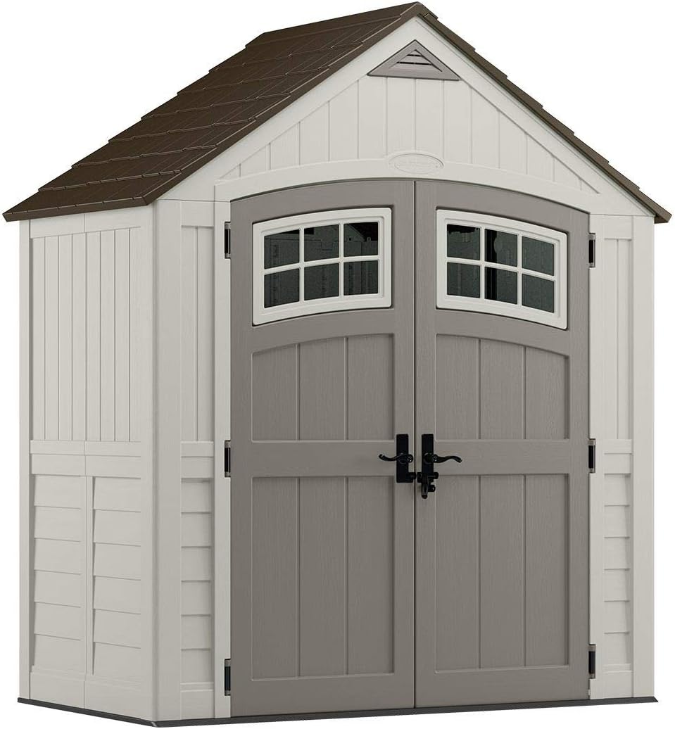 Suncast BMS7400D 6' x 3' Cascade Storage Shed-Natural Wood-Like Outdoor Stora, Vanilla with Slate accents