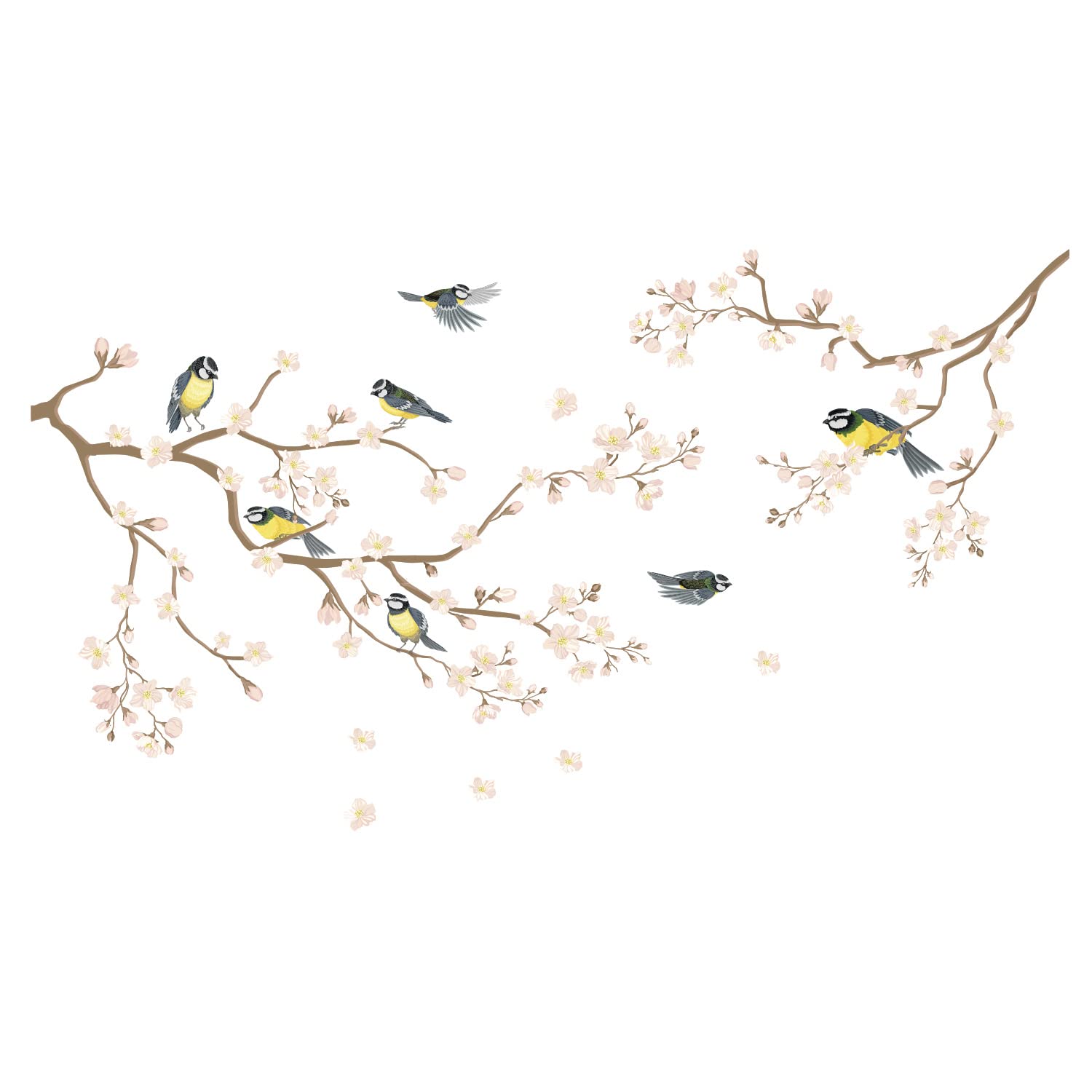 Lchen Magnolia Flower Wall Sticker White Magnolia Flower with Birds Singing PVC Wall Decal for Classroom Nursery Kids Decoration 2PCS