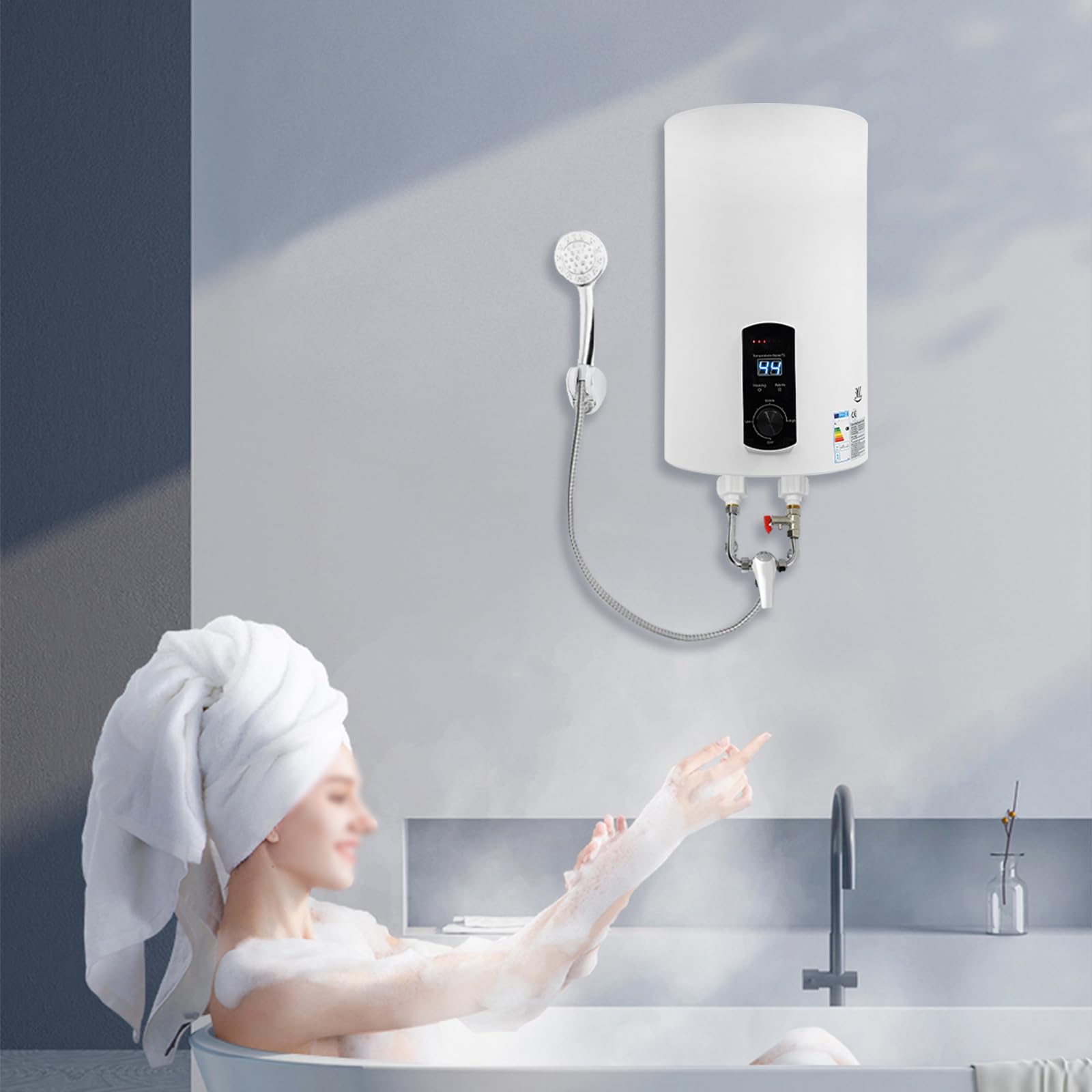 Chauffe-eau électrique 30 l acier inoxydable tube chauffant montage mural alimentation rapide eau chaude