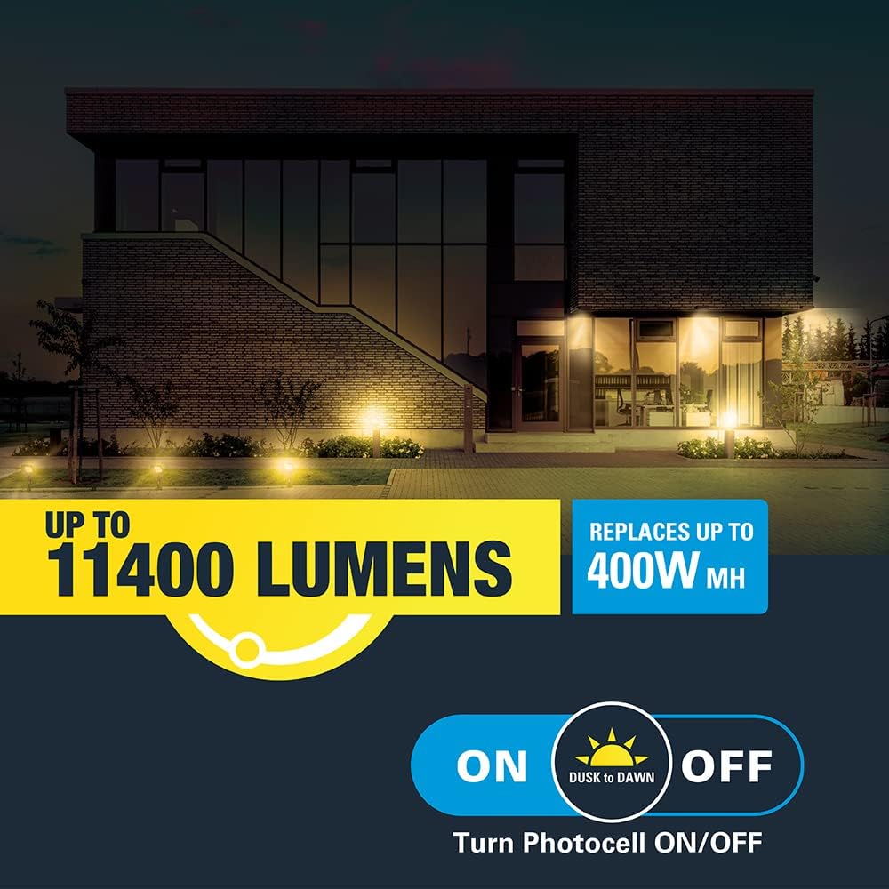 HALO Outdoor Integrated LED Large Floodlight, Bronze Finish, Selectable CCT 3000/4000/5000K, 11400 Max lumens, Dusk to Dawn