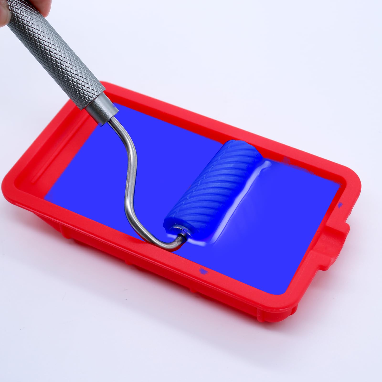 Rullo per Colla, Riutilizzabile, Colore Rosso, Set di Pennelli per Legno con Vassoio in Silicone per Lavori Artigianali e Progetti Adesivi