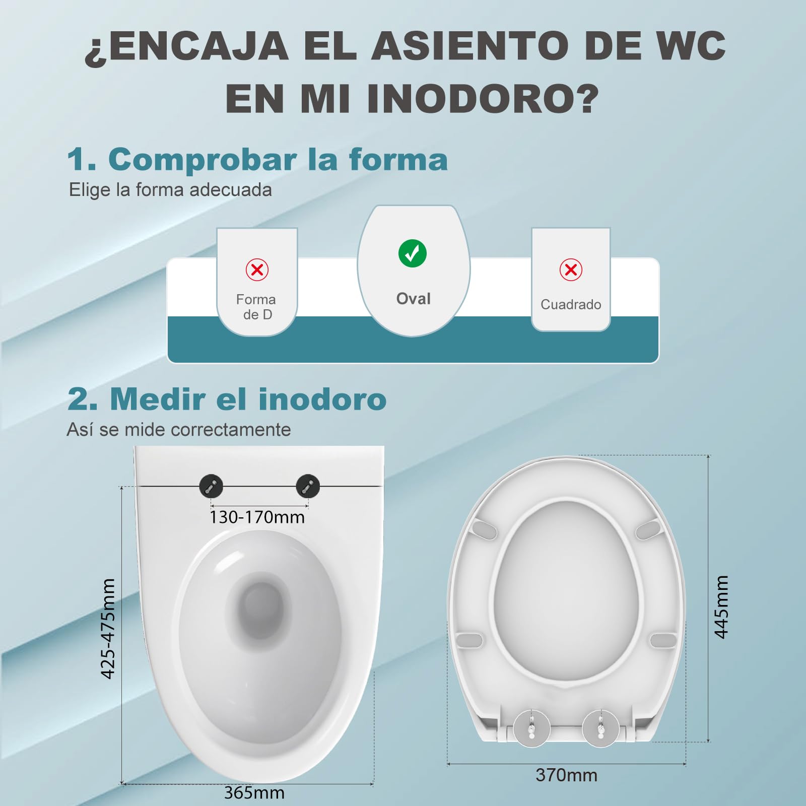 Tapa Wc Universal Amortiguada, Asiento Inodoro Blanco, Tapa de Vater Ovalada con Cierre Suave, Tapa de WC de Duroplast, Tapadera Wc para Familia, Tapa Inodoro Montaje Fácil