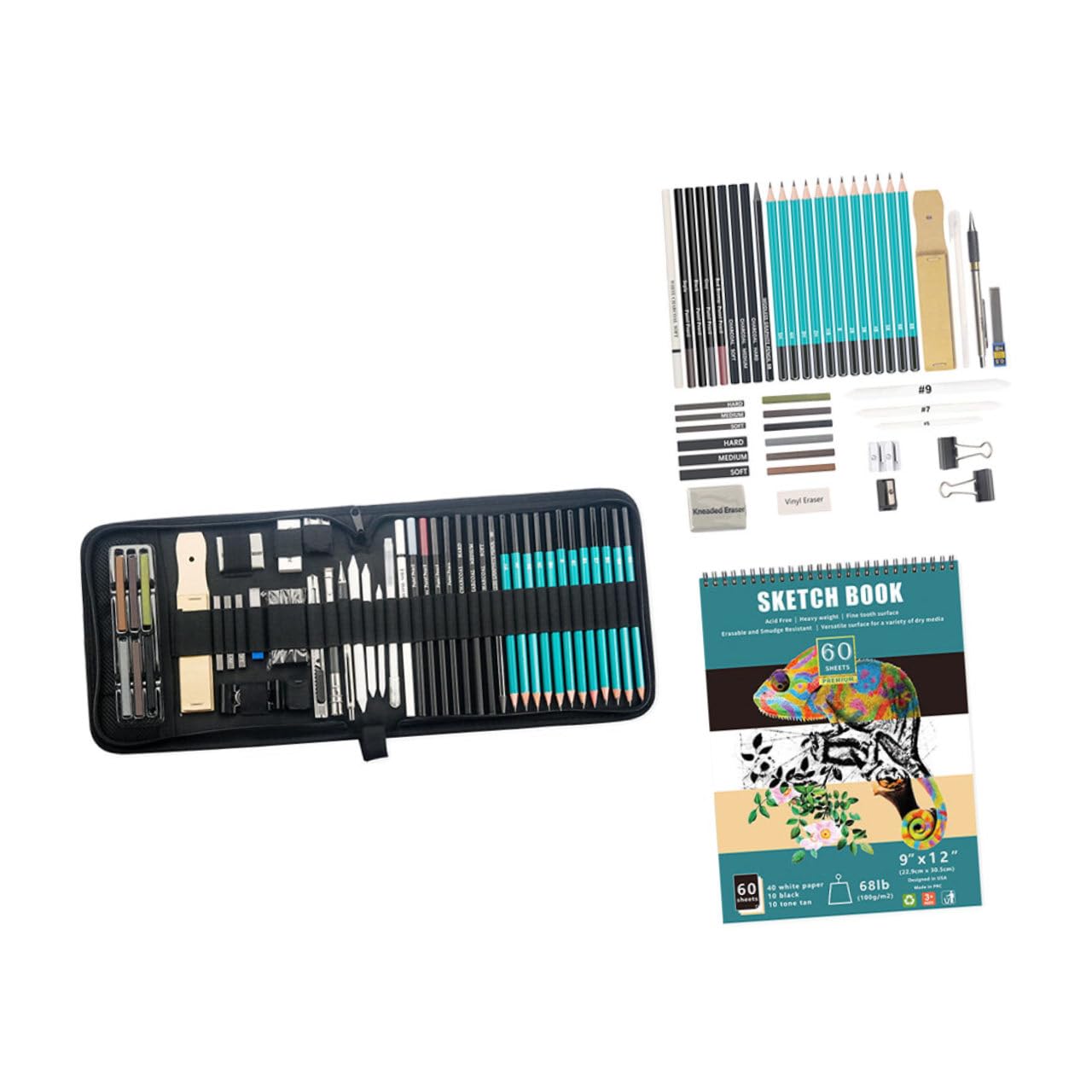 NUOBESTY Lápices de Dibujo Profesional para Adolescentes, 1 Set | Diseño Portátil y Ligero, Materiales Nylon, Madera, Metal y Papel, Ideas para Navidad, Cumpleaños y Año