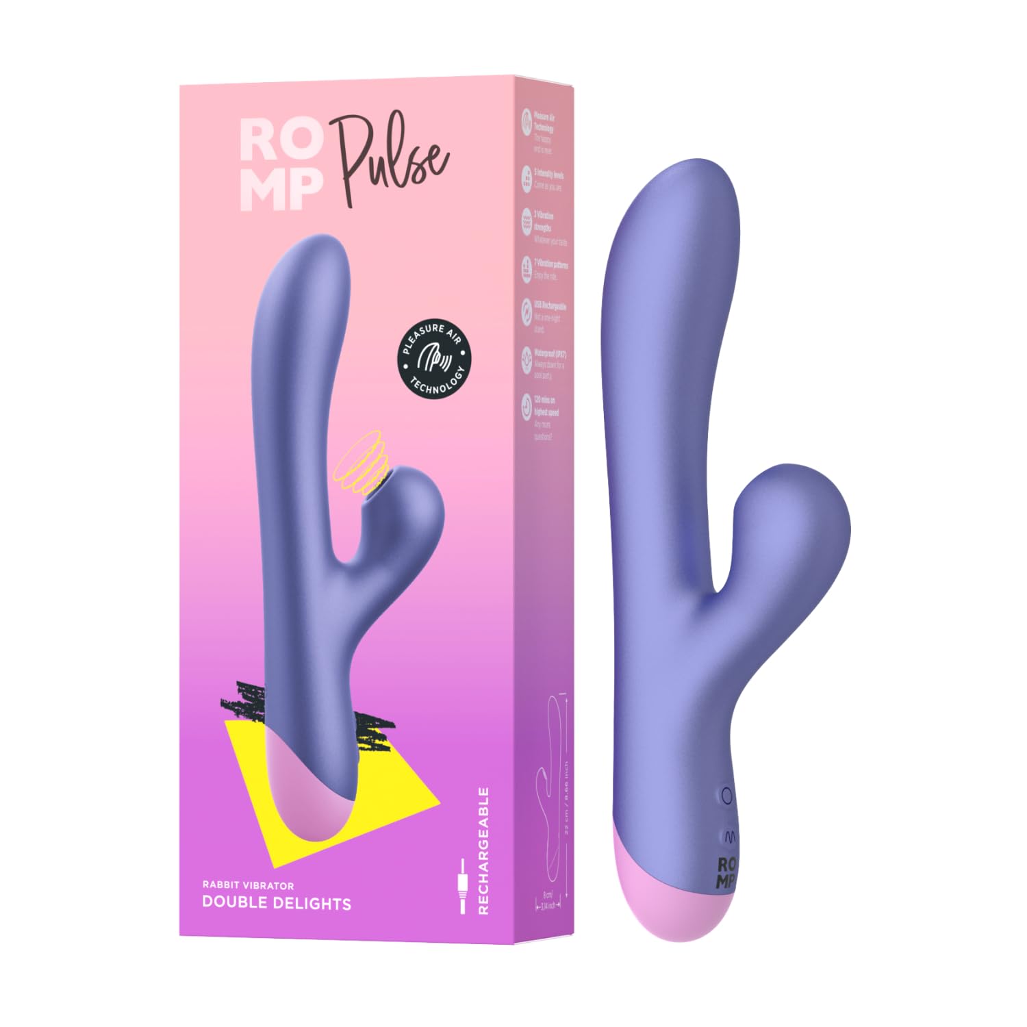 ROMP Pulse Vibratore Rabbit con Suzione Clitoridea | Sex Toy avec Tecnologia Pleasure Air | Vibratore per il Punto G e Clitoride | Ricaricabile e Impermeabile | Giocattolo Sessuale Adulti per Donna