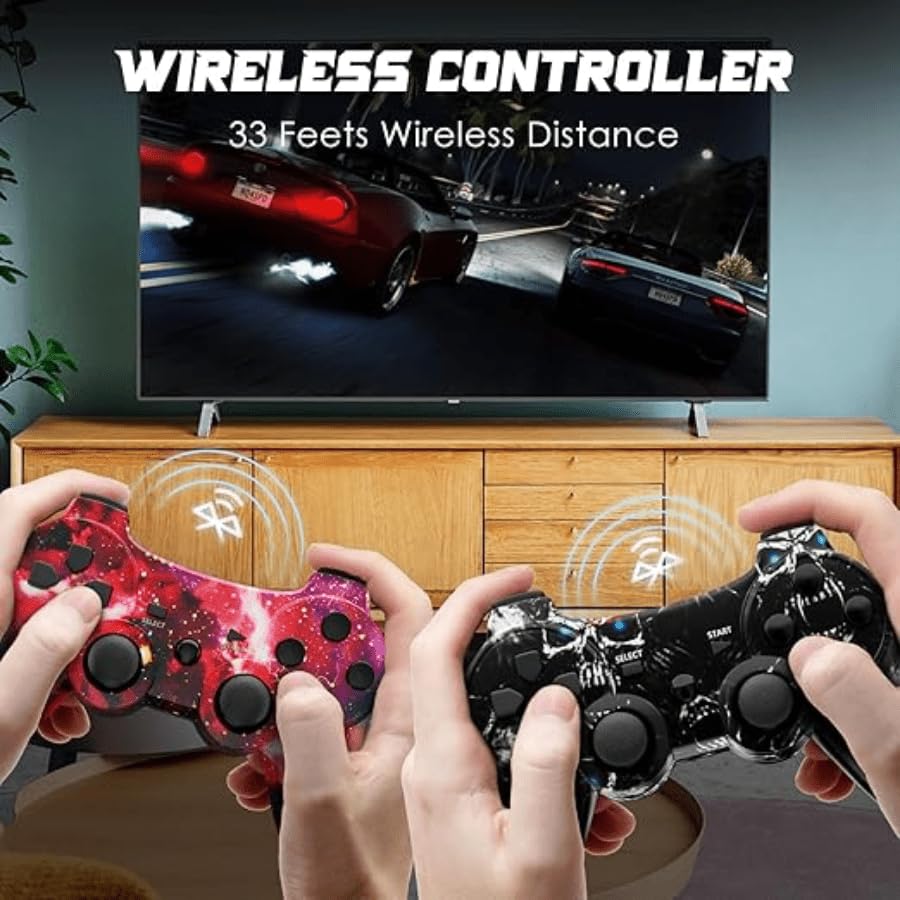 2 Pack Wireless PS3 Controllers for Playstation 3 Console with Dual Vibration / 6-Axis Motion Sensor (BlackSkull and Galaxy)