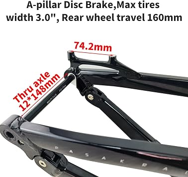Full Suspension Mountain Bike Frame 27.5er 29er Aluminium Alloy Disc Brake Bike Frame 16 DH/AM Softtail Frame 12 * 148mm Thru Axle Boost Frame with Shock Absorber(Black B)