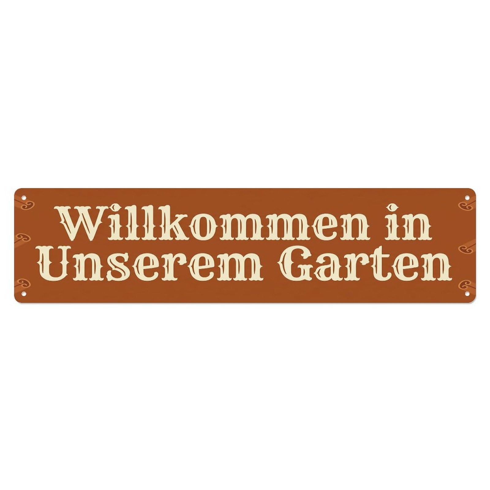 Vintage Welcome to Our Garden Cinnamon Brown Metal Tin Sign