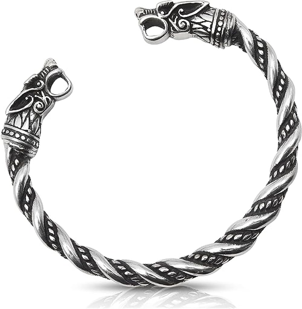 Bracelet for Man, Vintage Zodiac Dragon Pattern Bracelet for Men, Titanium Steel Open Design, Silver Spiral Style, , 1 Pcs
