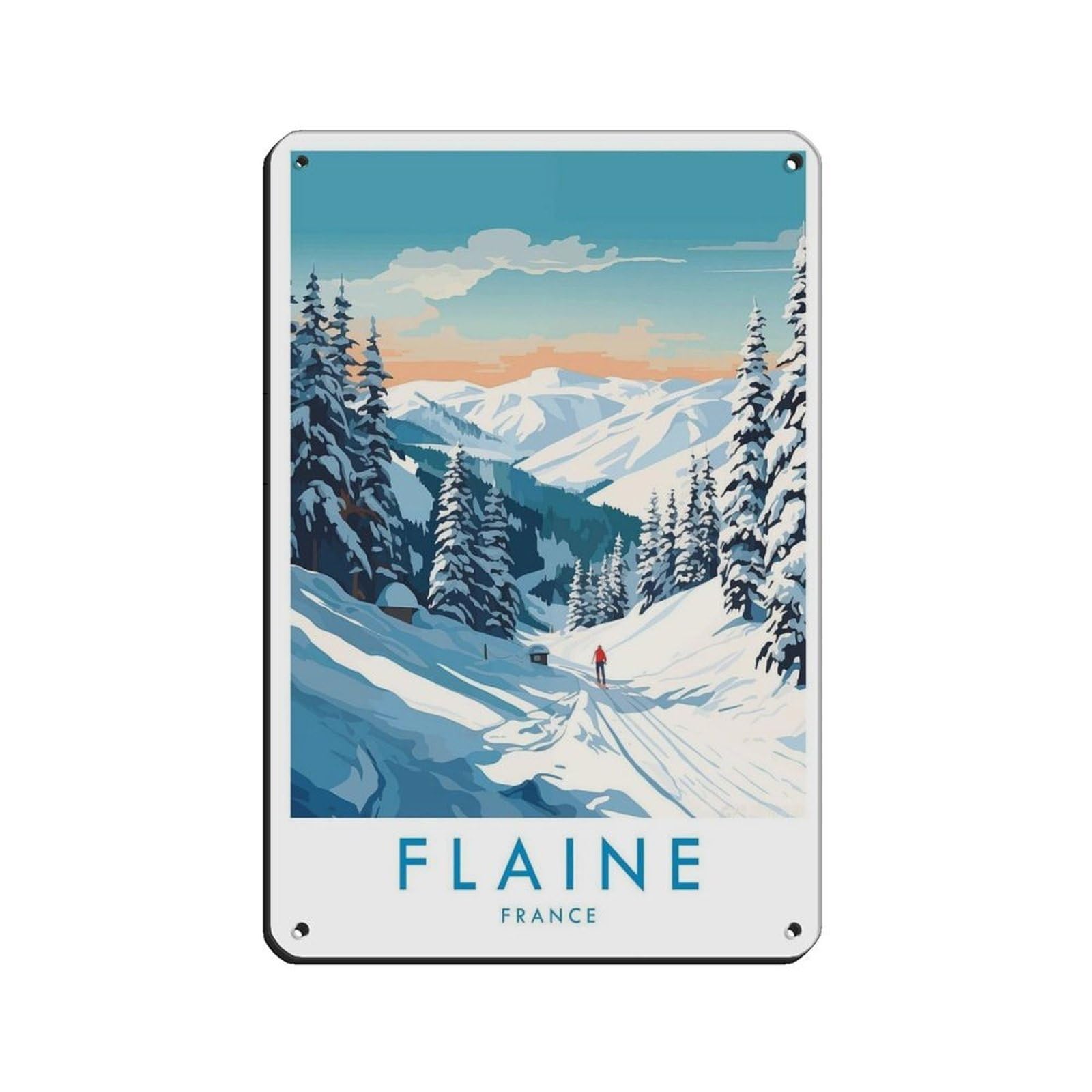 Flaine Travel Poster, France, Travel Decor Tin Sign Vintage Metal Pub Club Cafe Bar Home Wall Art Decoration Poster Retro 8x12inch(20x30cm)
