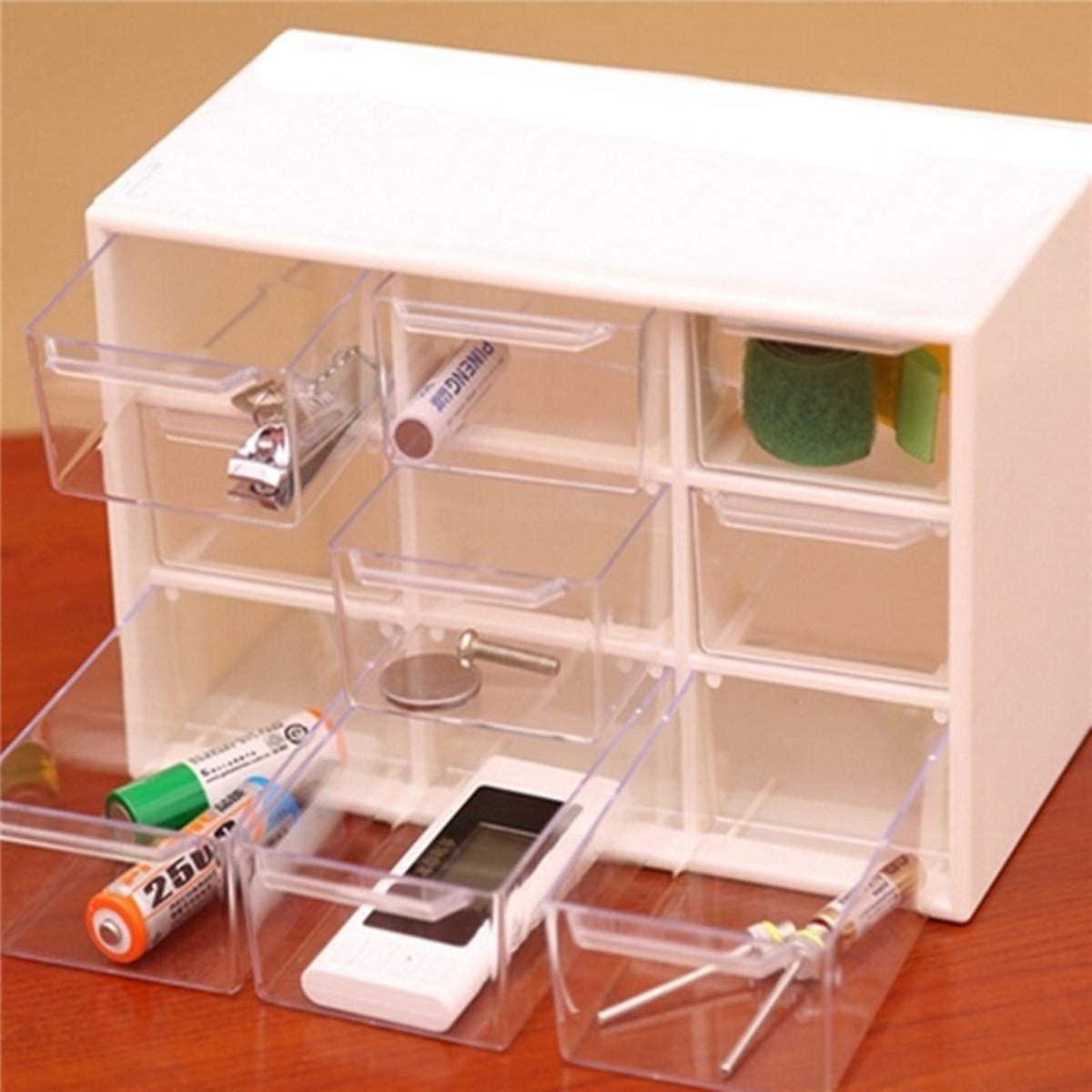 9 Grid Mini Plastic Acrylic Multipurpose Drawer Storage Box for Multi Layer Jewelry Sundries Organizer Desktop Office Supplies Cabinet (Rectangular)