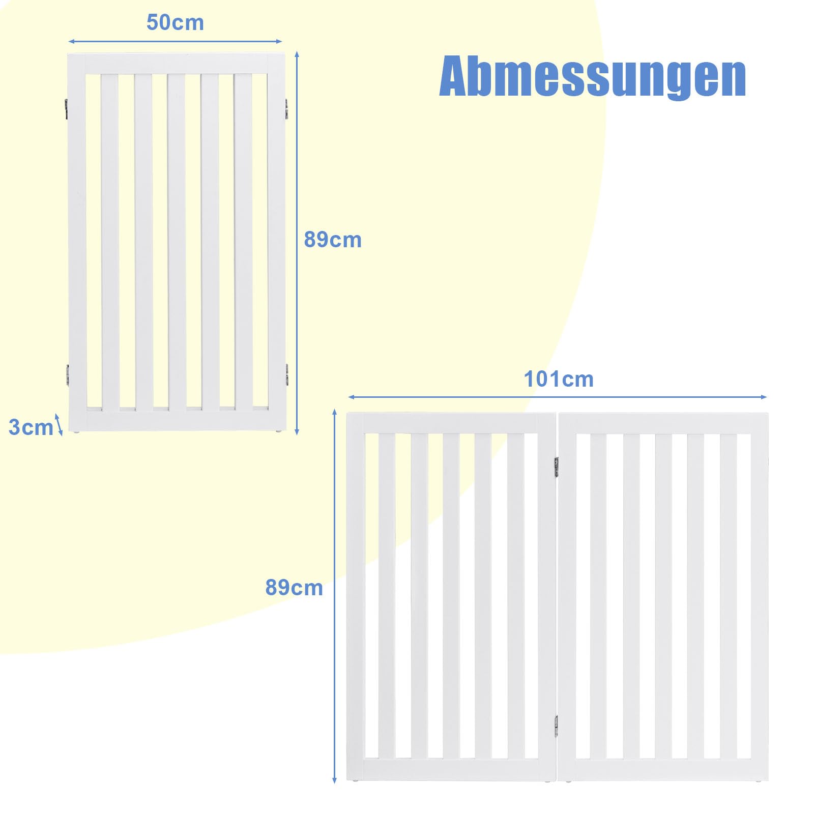 SOARS Absperrgitter Hund, faltbar & freistehend Hundegitter, Schutzgitter für Tür & Treppe, Türschutzgitter Treppengitter für kleine & mittlere Haustiere, Weiß, 101 x 89 cm