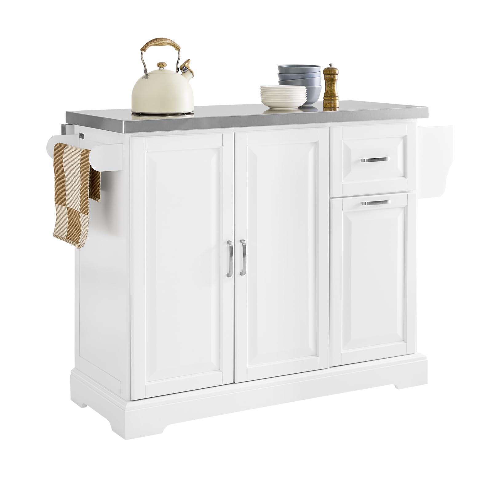 SoBuy Isola Cucina su Ruote con Piano di Lavoro Estendibile, Mobiletto Salvaspazio, Carrello da Cucina con Ruote, con Due Cassetti e Ripiano Regolabile 130 x 46/71 x 91cm Bianco FKW128-ST
