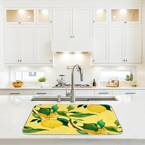 Miniatura 6 de Lemon Leaves Print Dish Drying Mat 18x24 Inch Absorbent Reversible Microfiber Dish for Kitchen Coffee Bar Countertop