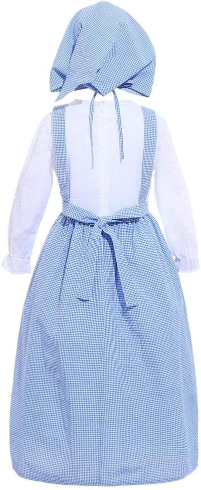 Dressy Daisy Pioneer Colonial Prairie Blue Gingham Dress Costume Clothing with Apron and Bonnet Hat for Toddler Little Girls