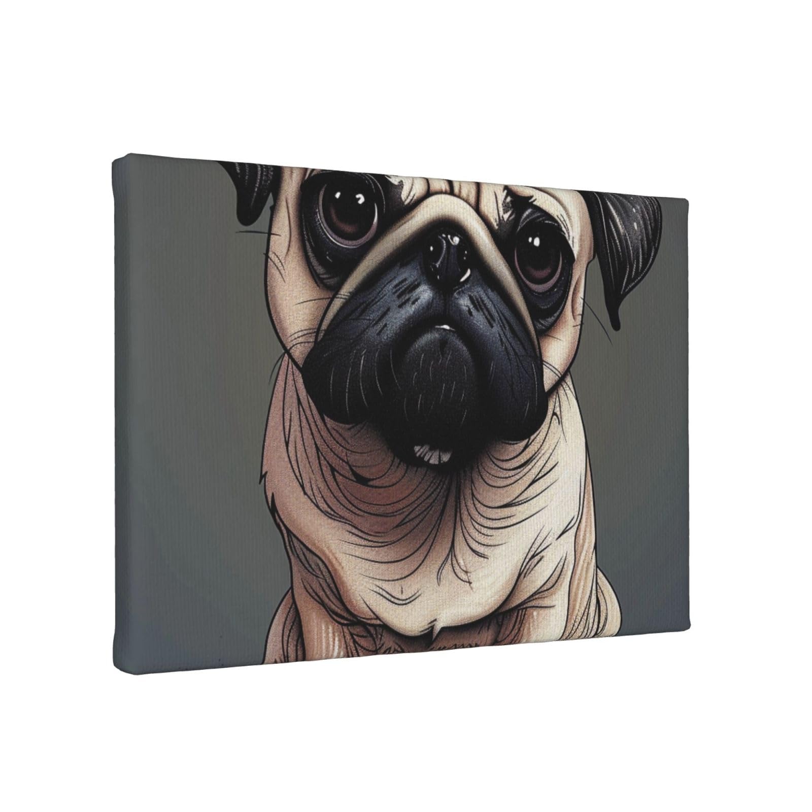 YKLJG Pug Dog Printed Wall Art Canvas Painting 30x20 CM Wooden Framed Picture Painting Artwork Prints for Bedroom Kitchen Home Office Decor