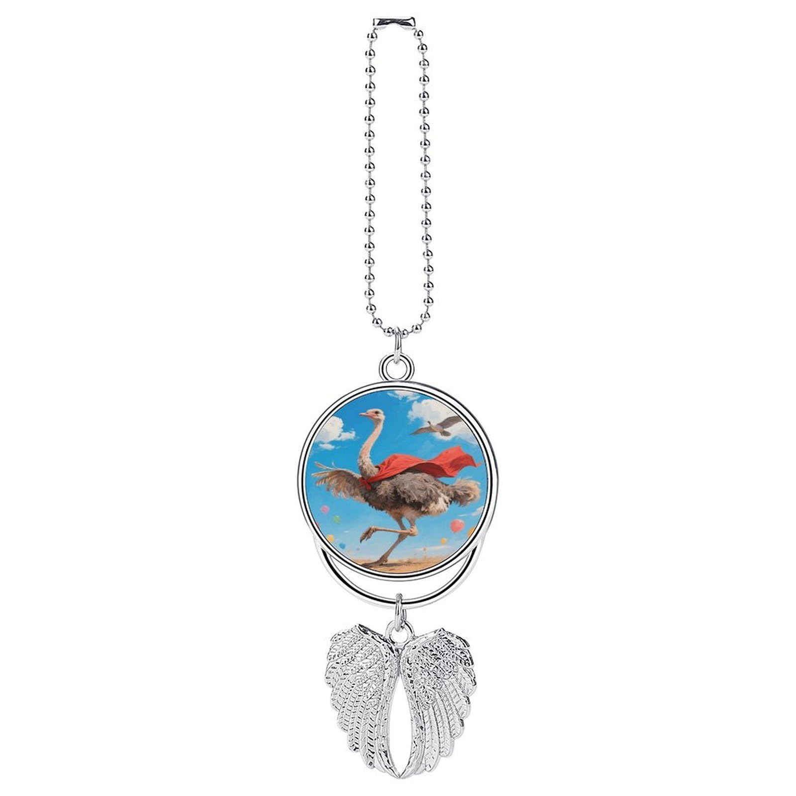 Ostrich Car Pendant Car Rearview Mirror Pendant Custom Photo Car Hanging Ornament Car Rear View Mirror Hanging Accessories Angel Wing Car Charm Gift for Men Women