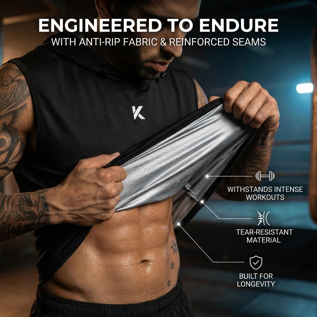 Kewlioo Hooded Sauna Shirt for Men, Heat Trapping Pullover Sweat Vest, Men’s Sauna Suit Tank Top Hoodies for Exercise, Cardio