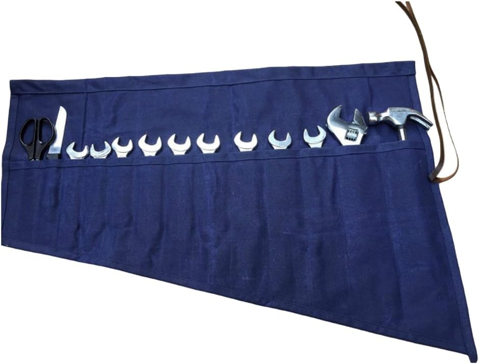 HUANGYUAN Wrench Roll Up Bag with 14 Slots Canvas Tool Bag Hand-cut and sewn,for craftsmen and women, DIY enthusiasts A185 Blue