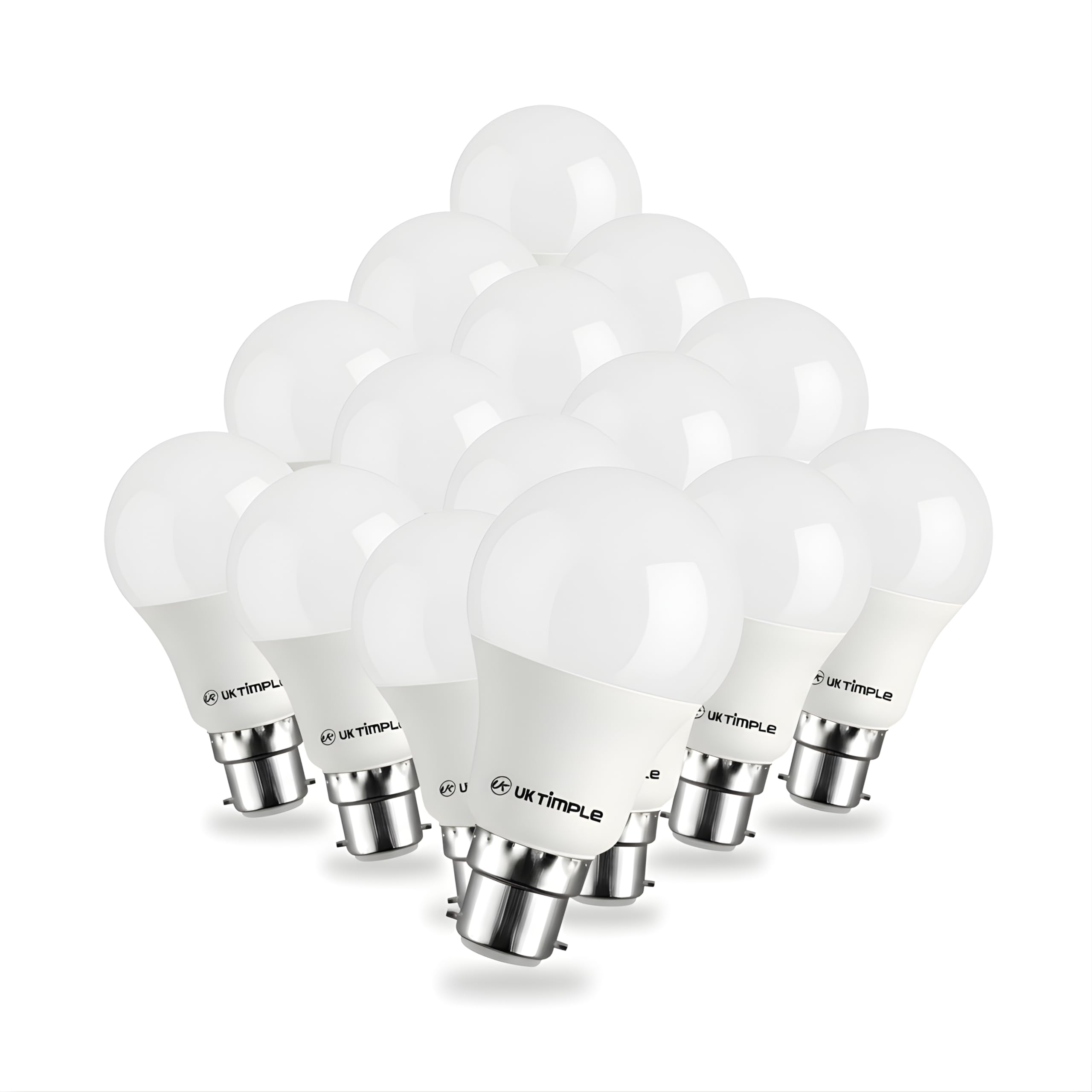 Uk Timple B22 LED Light Bulb, High Brightness, Cool White 4000K, 11W Bulb = 110W Halogen, A60 Cap GLS 1200LM 86% Energy Saving Lightbulbs, Non-Dimmable, Ra ≥ 80 25000hrs Life - 15 Pack
