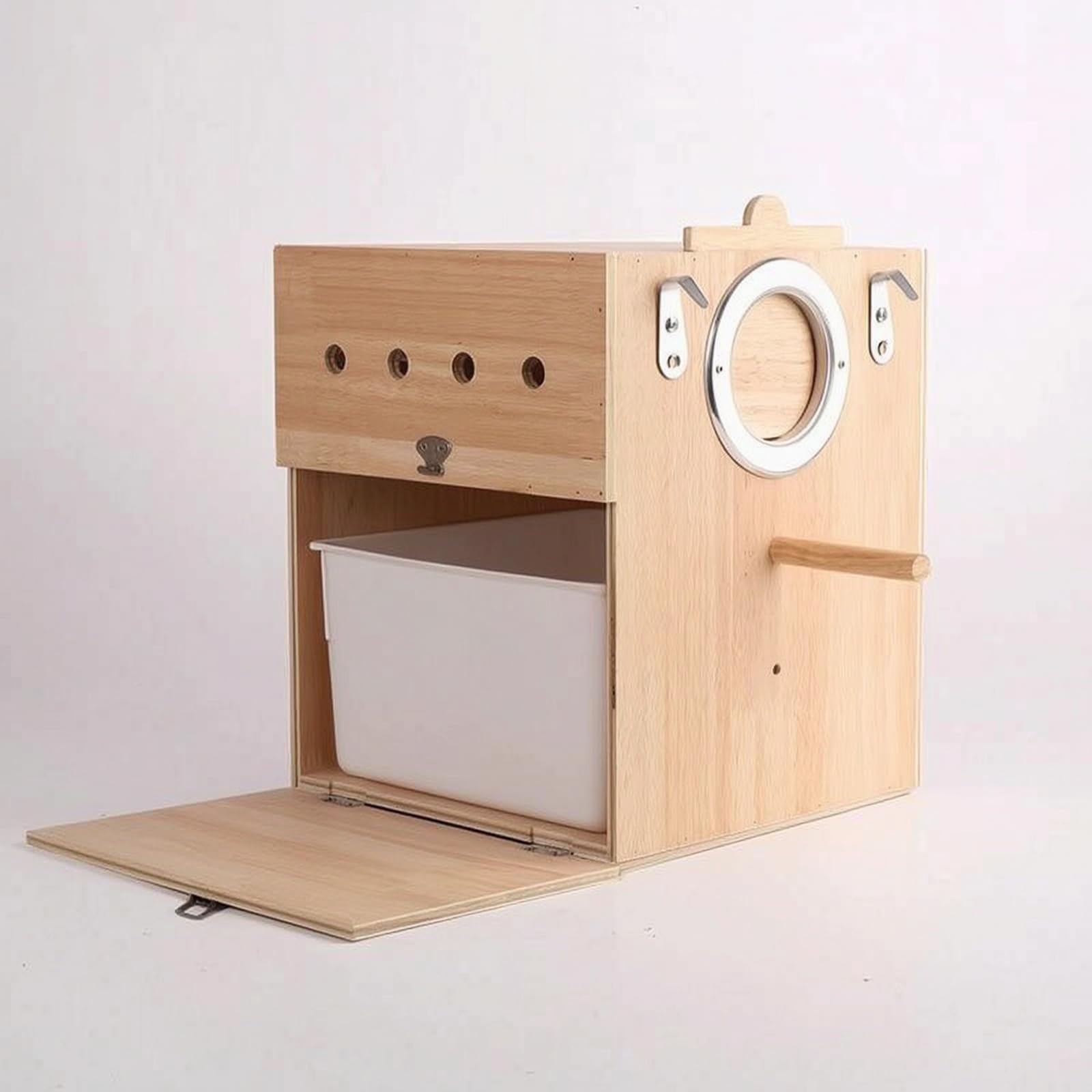 perfeclan Nido para Aves Caja de Cría Refugio Casa de Anidación Caseta Nidal de Madera con Entrada Frontal Percha Lateral Bandeja Extraíble y Orificios de, 25.5cm X 25.5cm X 30cm, Colgante Izquierdo