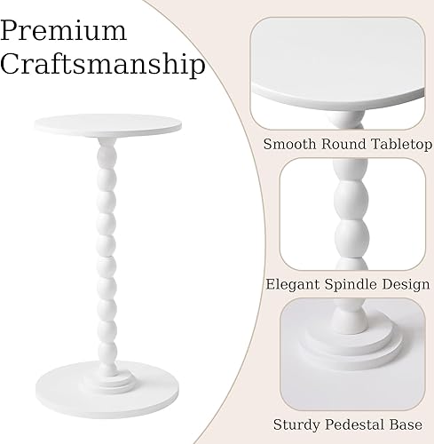Miniatura 6 de Mesa auxiliar, mesa redonda de madera, mesa auxiliar pequeña, mesa de pedestal con base pesada para sala de estar, dormitorio, blanco moderno