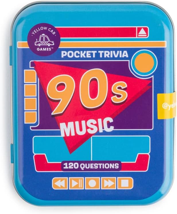 Yellow Cab Games Music Trivial Pursuit - 90's Fun & Challenging Card Set 60 Cards with 120 Questions - Easy to Play Pocket Trivia for Adults Teenagers