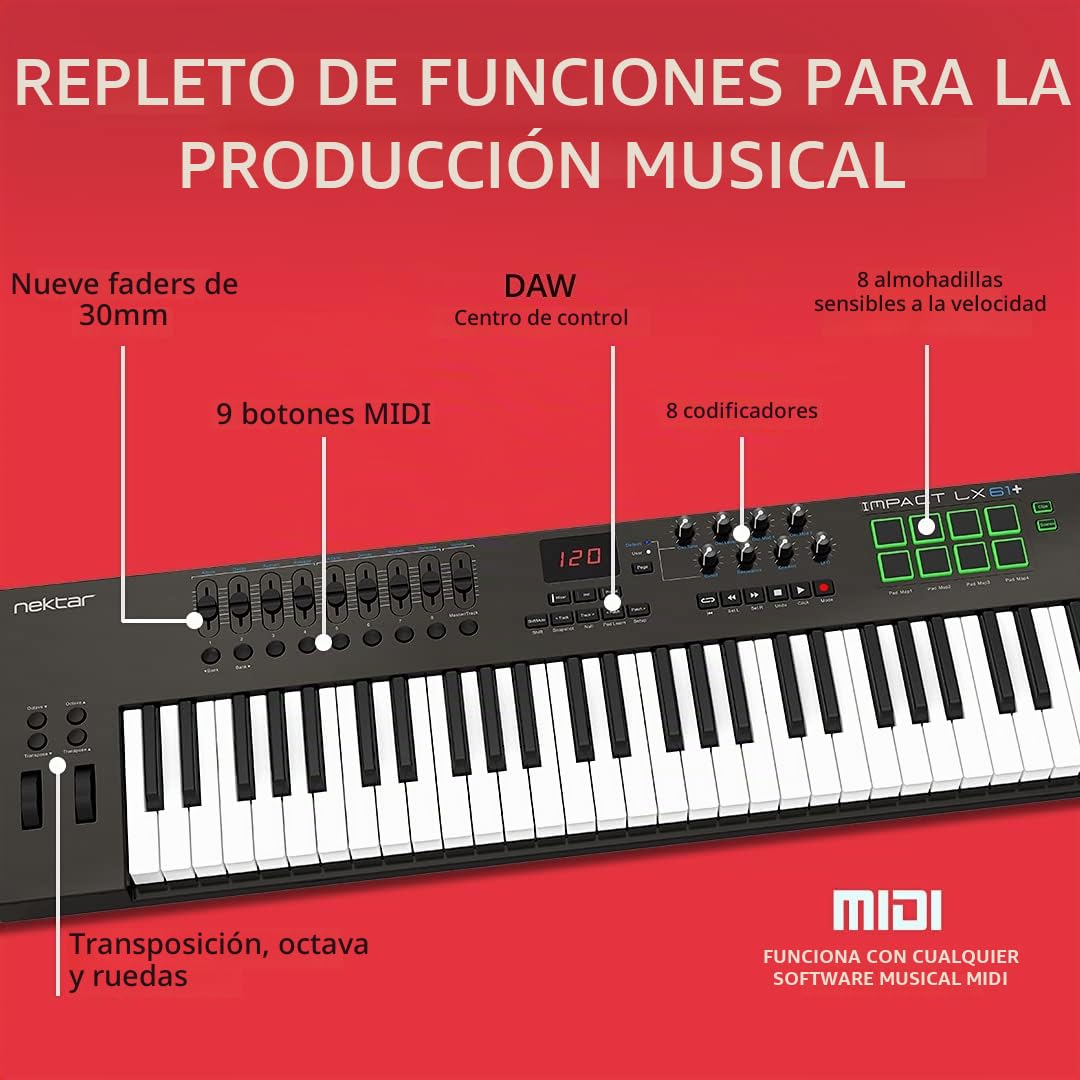Nektar Impact LX61+ - teclado controlador MIDI USB con integración DAW