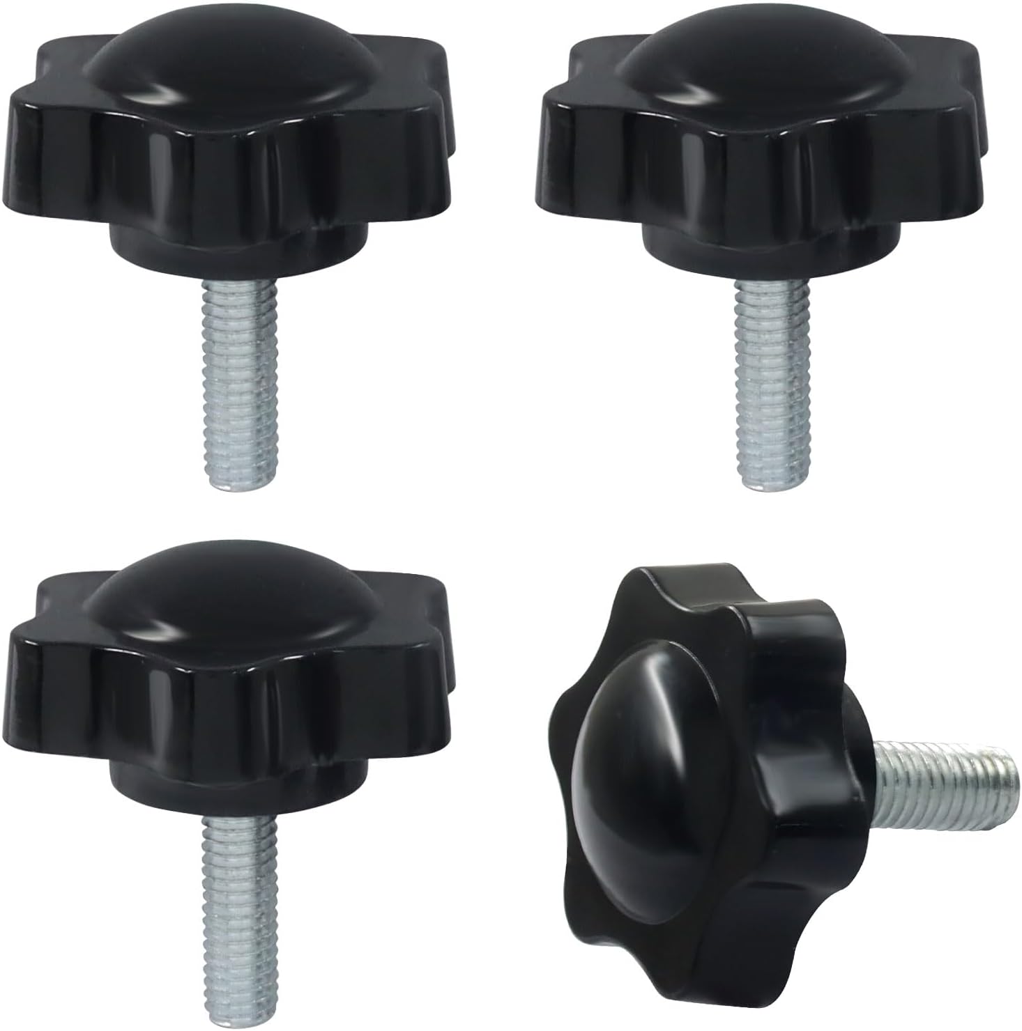 Star Knob, M8 x 20mm Thread, Black, 4 Pack