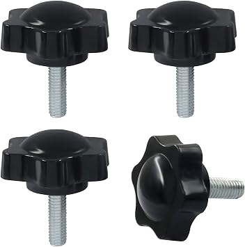 M6 x 20mm Thread Star Knob, Black, 4 Pack