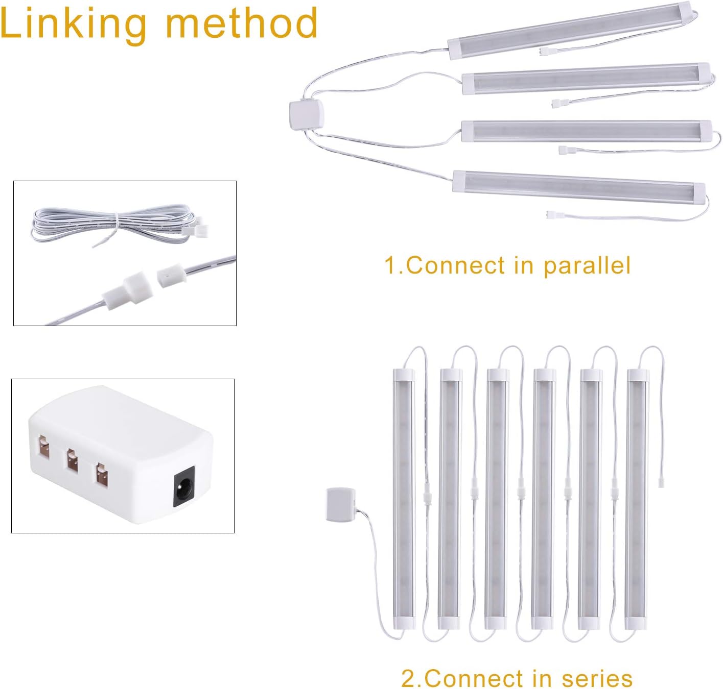 Modern LED Under Counter Hardwired Cabinet Strip Lights Kit, 12-Inch, 6 Lights