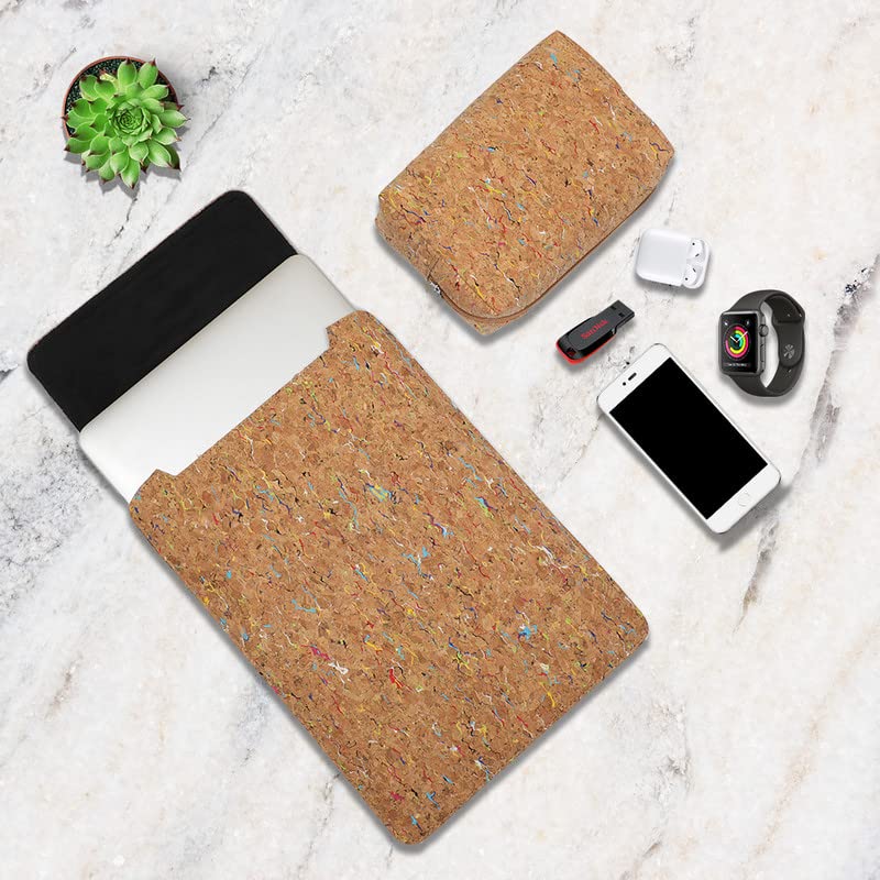 Image of Enthopia 15-15.4 Inch Slim Laptop Sleeve for 15 Inch MacBooks /Other 15 Inch Slim Laptops Protective Cover with Organiser Pouch for Mouse,Charger,Hard Disk,Pen Drive,etc (Coloured Cork)