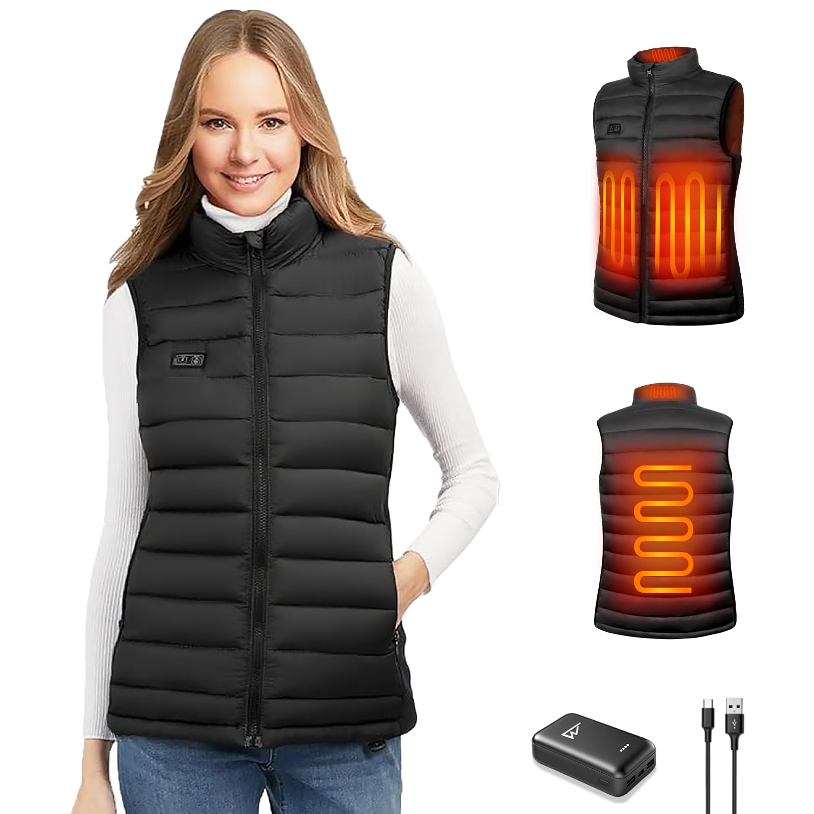 Loowoko Beheizbare weste für Herren Mit Akku,Winter Warm Draussen USB Aufladung Elektrische Heizweste 3 Temperaturstufen Waschbar,Wärmeweste für Camping,Motorrad,Skifahren,Jagd