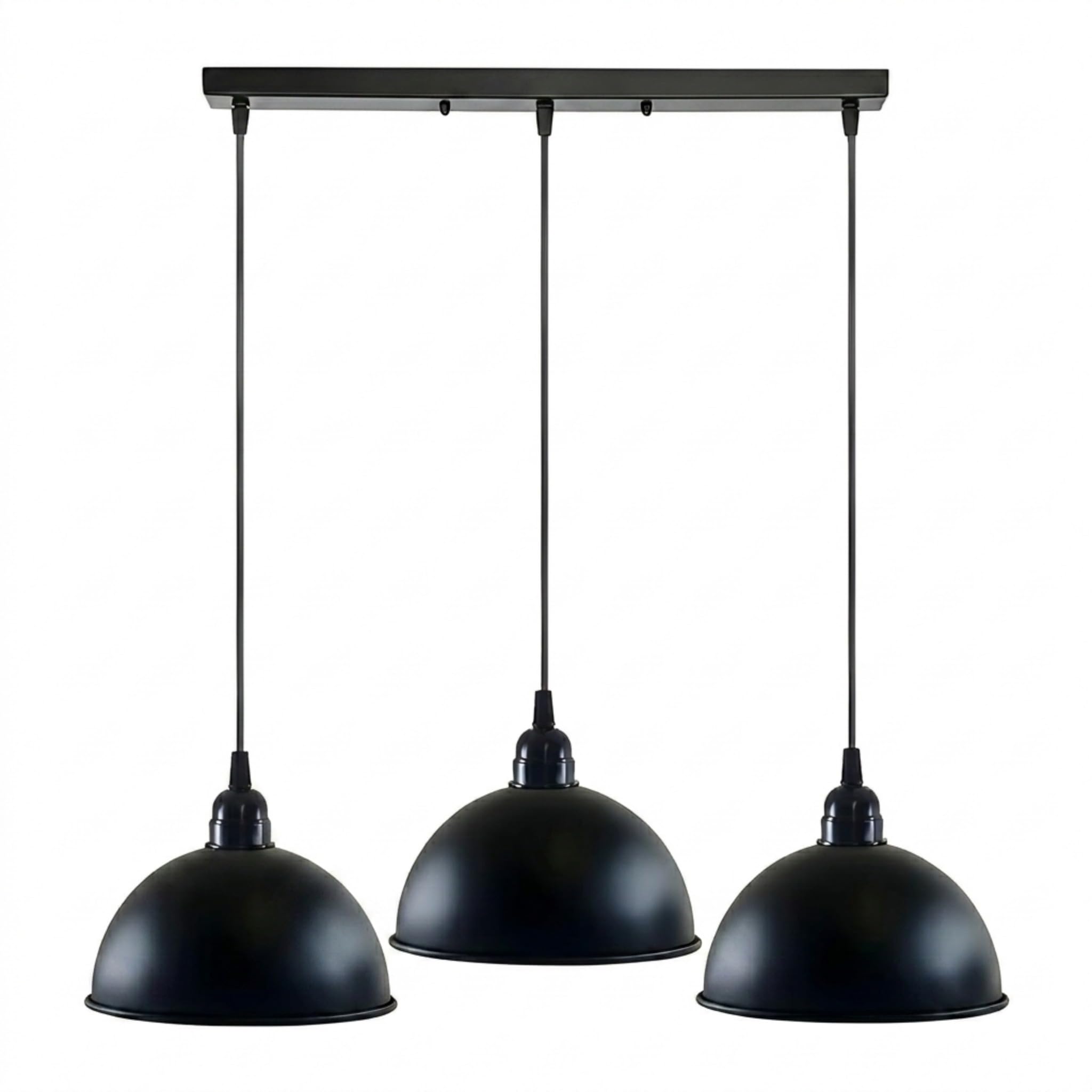 LEDSone Pendant Lamp Shade 3 Head Black E27 Bulb Base Vintage Industrial Dome Shape Ceiling Hanging Light Loft Style Metal Ceiling for Kitchen Island Living Room Dining Room E27 UK Holder Kit.