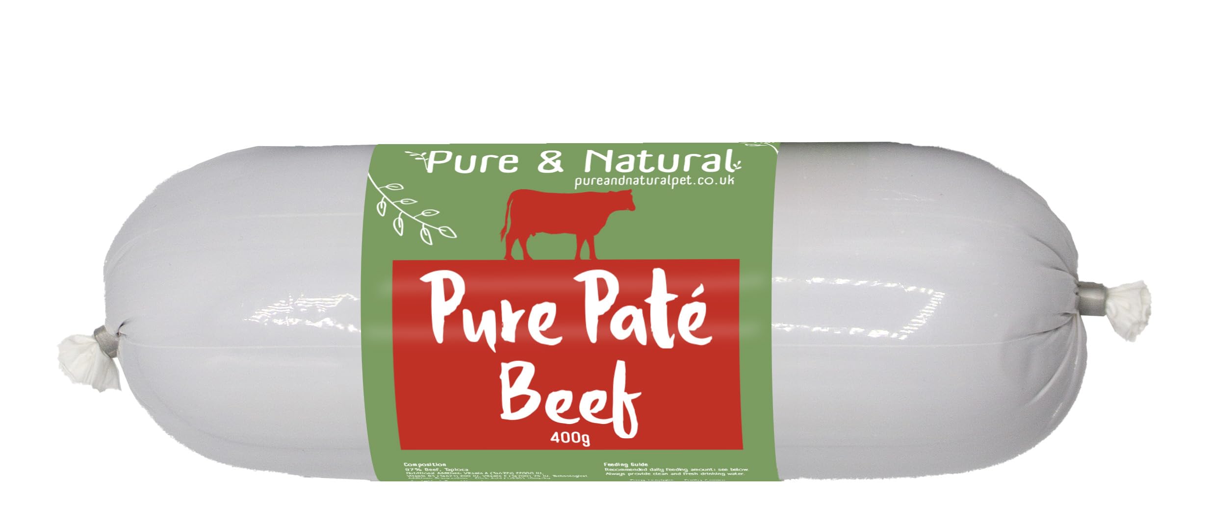 Pure & Natural Wet Dog Food Pate Chub Roll, 97% Beef 400g - High Meat Content, Moist, Grain Free Dog Food for All Breeds