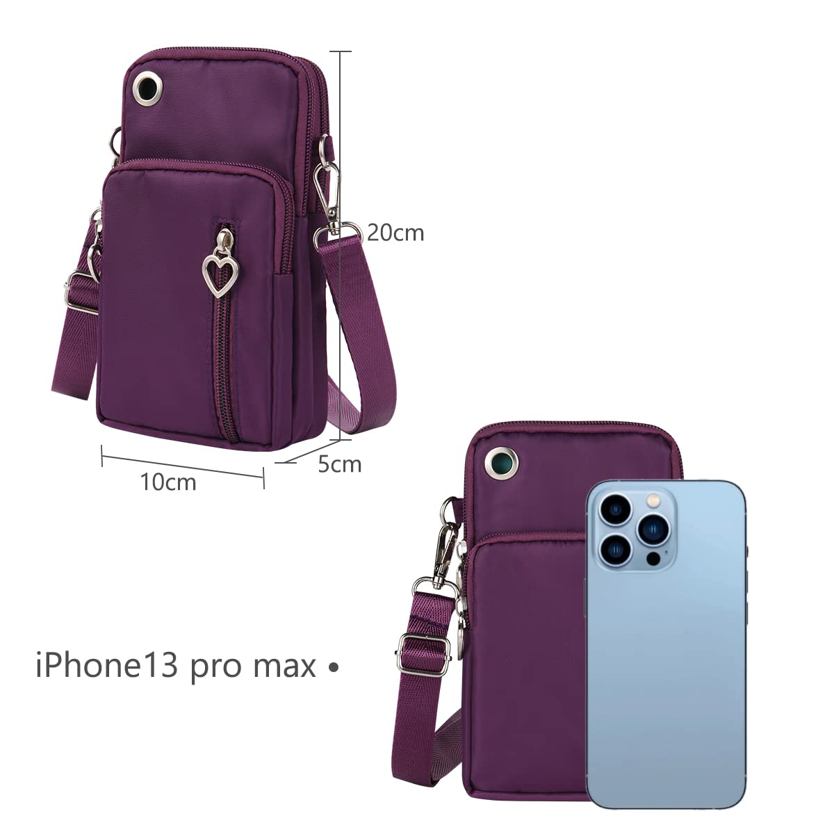 Aucuu Borsa a Tracolla da Donna in Nylon, Mini Borsa a Tracolla con Cinghie Regolabili Staccabili, Fascia da Braccio per Cellulare con Porta Cuffie per Cellulari Sotto i 7"