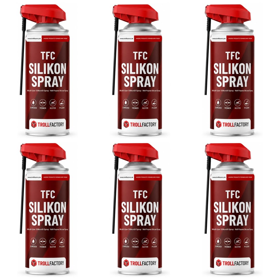 TFC Silikonspray – Universelles Pflege- & Schmierspray – 6 x 400 ml