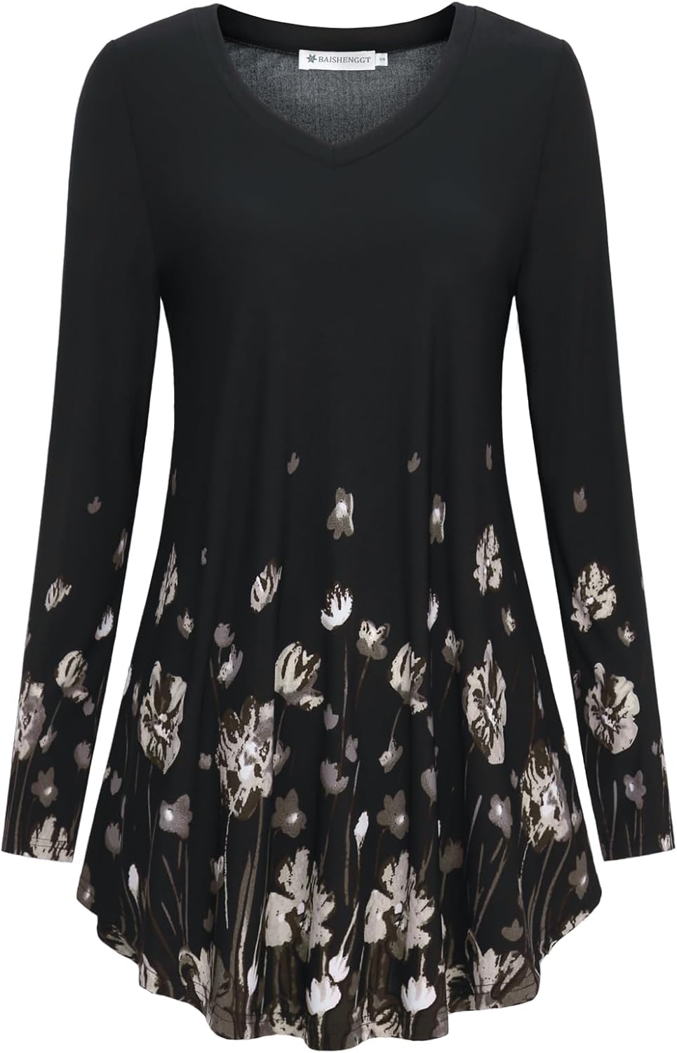 BAISHENGGT Women's Casual Long Sleeve Tunic Tops for Leggings V-Neck Blouse T-Shirt