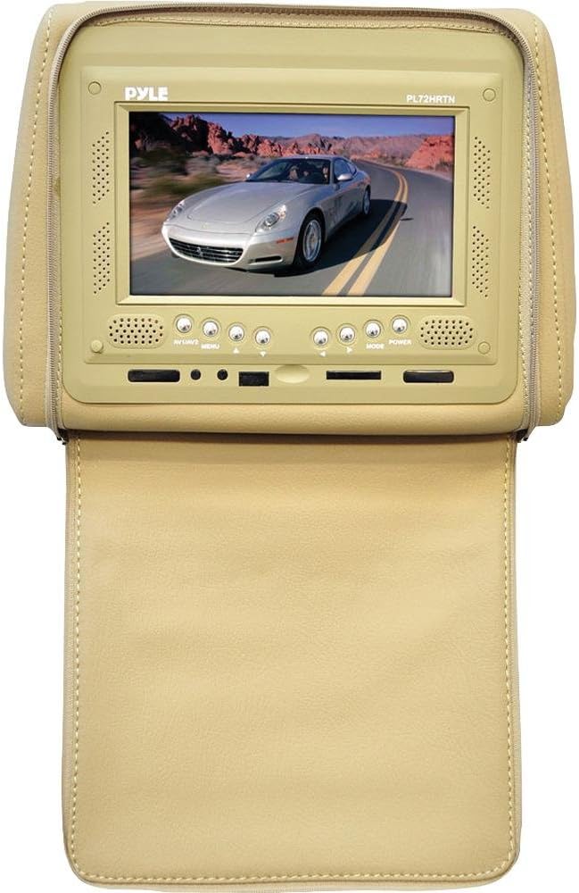 Pyle PL72HRTN Adjustable Headrests w/ Built-In 7'' TFT/LCD Monitor W/IR Transmitter & Cover (Tan)
