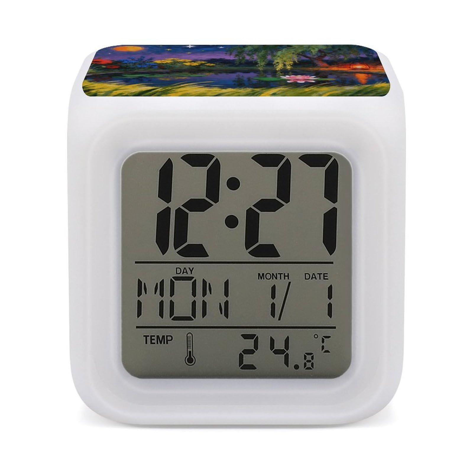 VstaDank Moonlit Pond Alarm Clock Alarm Clock with 7 Color Changing Digital Clocks for Bedrooms Sleep Training Clocks with Large Display for Office Kitchen Living Room