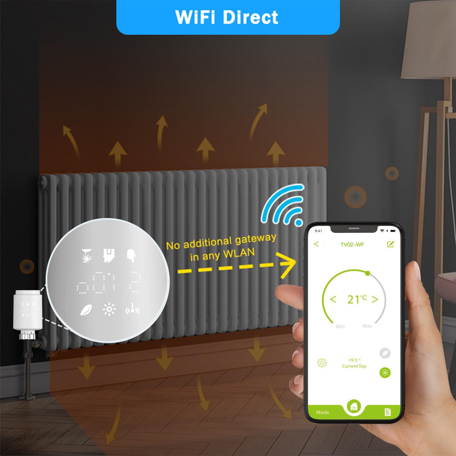 Inteligentny siłownik grzejnika WiFi Programowalny termostatyczny zawór grzejnika wsparcie Alexa Googlehome Nie wymaga bramy Wifi Direct