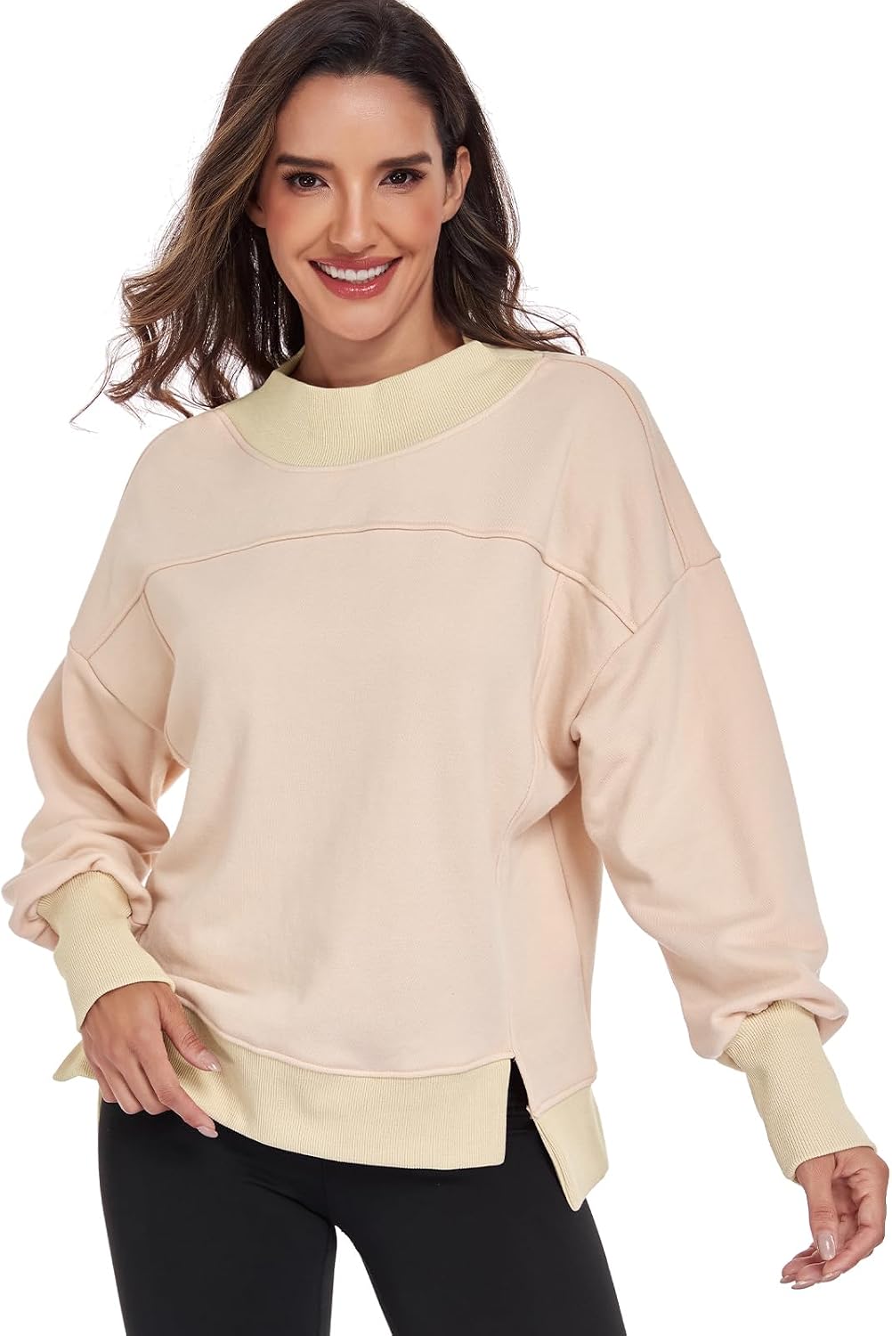 HOUZONIY Womens Long Sleeve Sweatshirt Crewneck Side Slit Soft Lightweight Workout Casual Fall Fashion Basic Pullover Tops