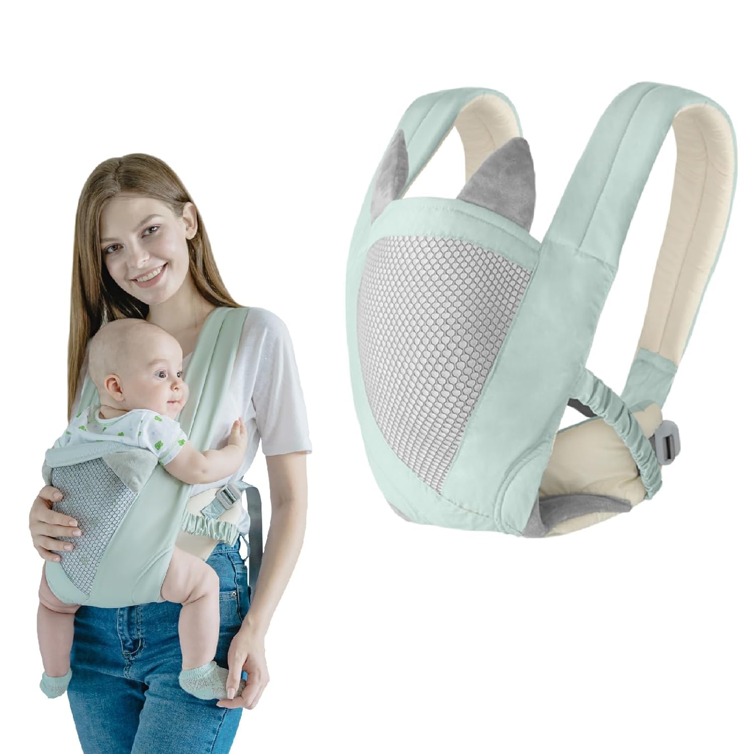 Hands Free Baby Carrier - 4-in-1 Adjustable Sling for Newborn to Toddler (7-40 Lbs), Travel Gear Breathable Mesh & Ergonomic Design, Lightweight Wrap for (Blue)